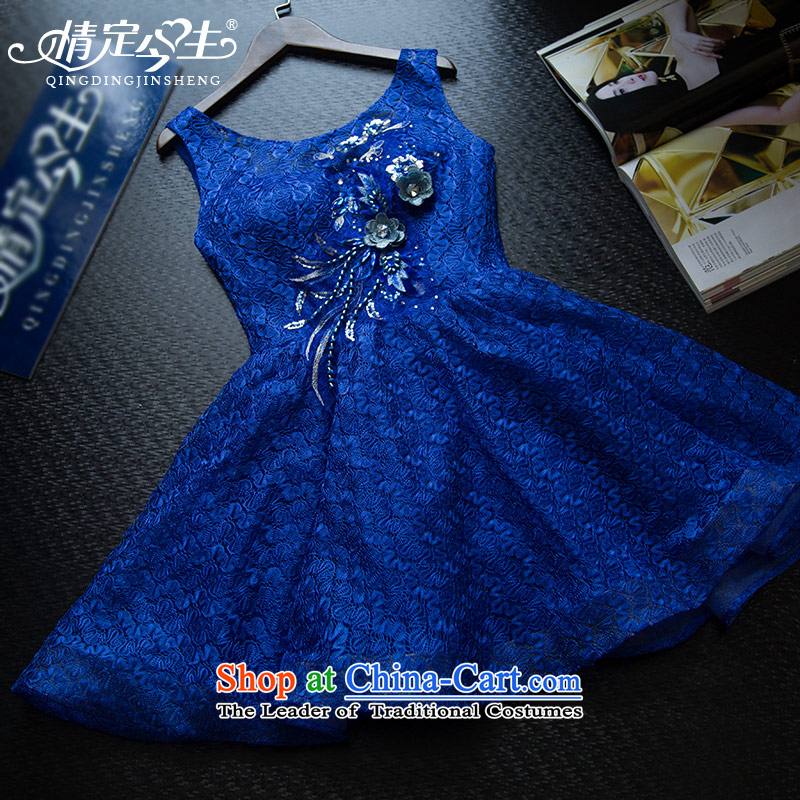Love of the overcharged retro diamond 2015 Summer new word shoulder round-neck collar, blue short skirt bows service banquet evening dresses marriage bridesmaid services sapphire blue XL, love of the overcharged shopping on the Internet has been pressed.