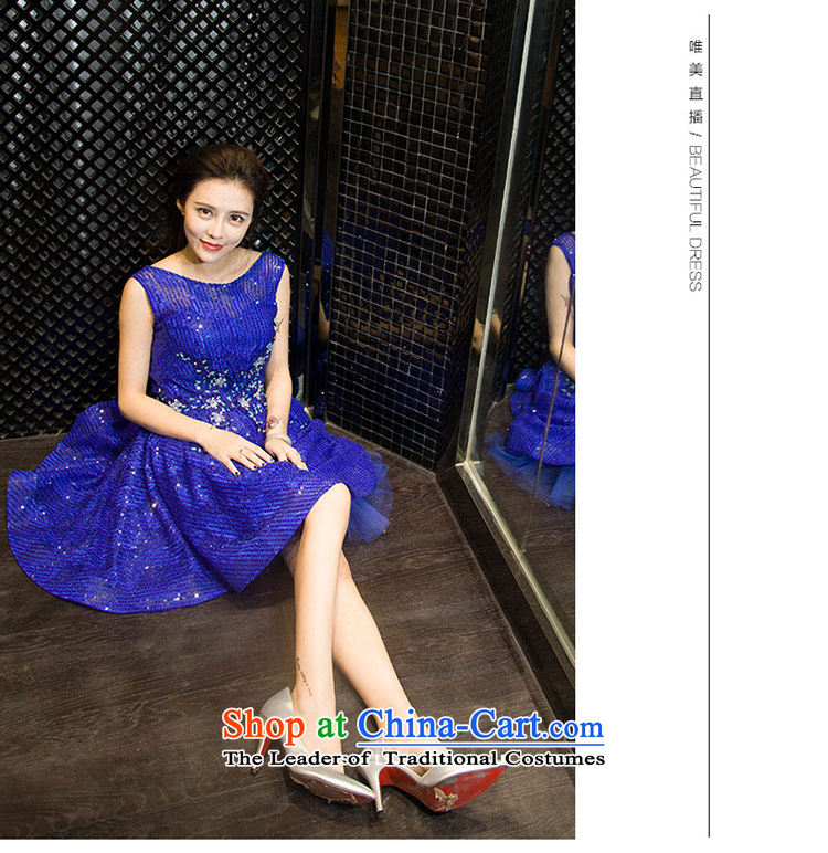 Love of the overcharged elegant nail Pearl 2015 Summer new word shoulder round-neck collar back short, bows to skirt marriage bridesmaid service banquet dinner dress Sapphire Blue M picture, prices, brand platters! The elections are supplied in the national character of distribution, so action, buy now enjoy more preferential! As soon as possible.