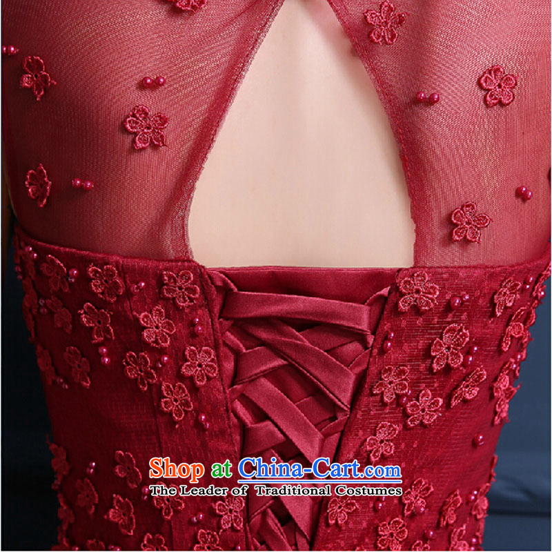 The new small spring 2015 bride toasting champagne dress uniform marriage bridesmaid service, dresses banquet evening dresses summer female deep red M pure love bamboo yarn , , , shopping on the Internet
