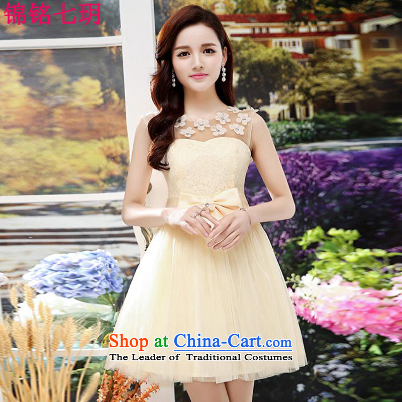 Kam Ming Yue?2015 summer seven new irrepressible wedding dresses bows services evening dress short of Ms. banquet service apricot?XL
