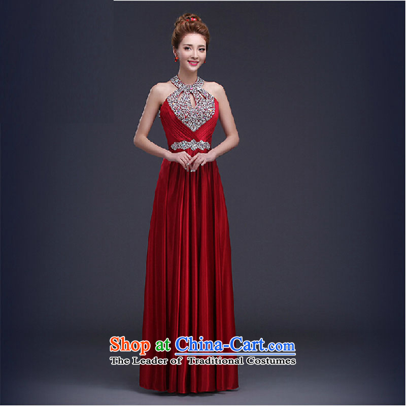Pure Love bamboo yarn upscale dress new dress bride dress bridesmaid embroidered dress pearl bare back upscale gown stage costumes dark red?XXL