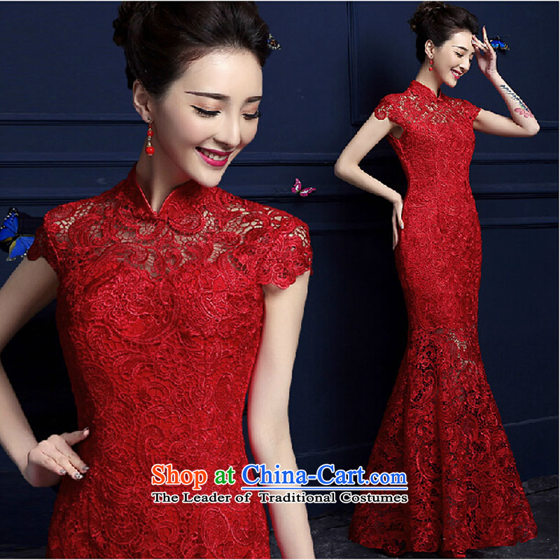 Evening dress new summer 2015 short, banquet dresses dress girl brides bows to marry a stylish field shoulder red L