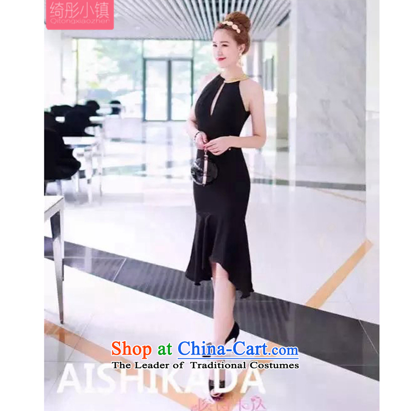 Cheer Tung Summer 2015 Korean Town of new products and stylish aristocratic elegant simple and classy temperament Sau San video thin shoulders back to history in a crowsfoot long skirt black S, cross-tung has been pressed town shopping on the Internet