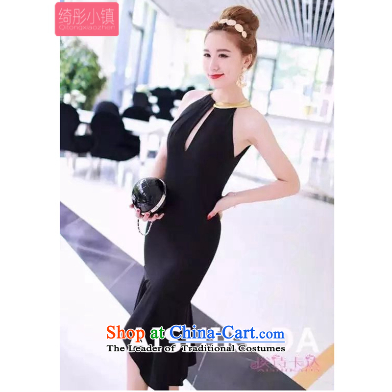 Cheer Tung Summer 2015 Korean Town of new products and stylish aristocratic elegant simple and classy temperament Sau San video thin shoulders back to history in a crowsfoot long skirt black S, cross-tung has been pressed town shopping on the Internet