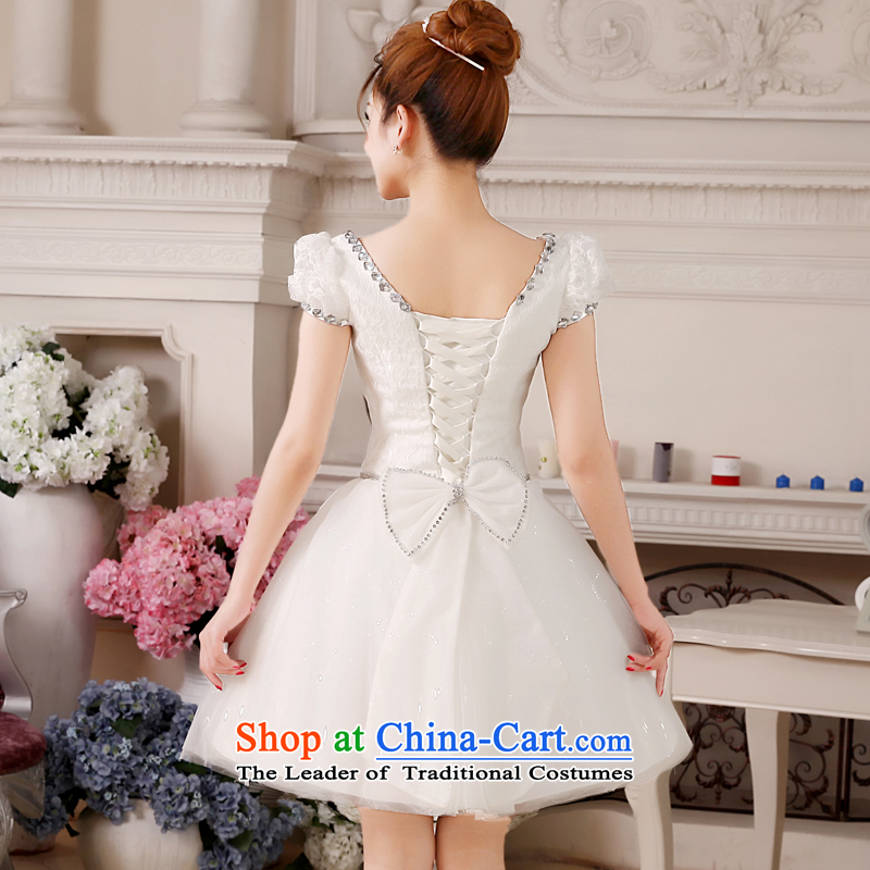 Evening dress Summer 2015 new white field package shoulder dress short skirts, bon bon bridesmaid dress married women serving M impression, starring bows shopping on the Internet has been pressed.