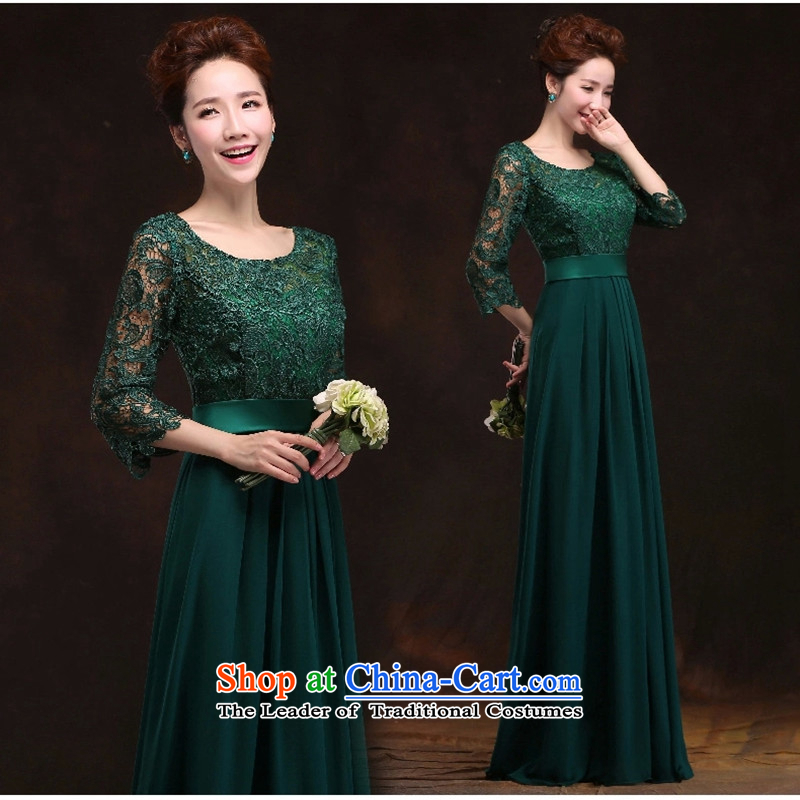 Long-sleeved clothing brides toasting champagne evening dresses long stylish shoulders Sau San banquet evening bridesmaid services exhibition of the new green plain love bamboo yarn, , , , shopping on the Internet