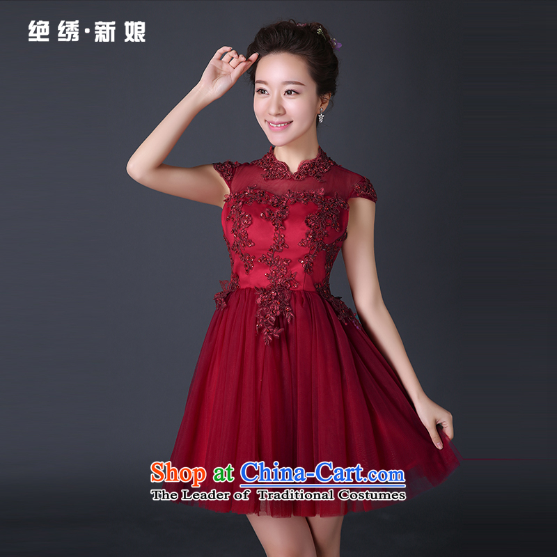 Toasting champagne bride services 2015 new summer evening dress short, red marriages shoulders dresses red S Suzhou Shipment