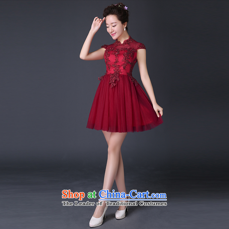 Toasting champagne bride services 2015 new summer evening dress short, red marriages shoulders dresses red S suzhou embroidery brides, shipment has been pressed shopping on the Internet