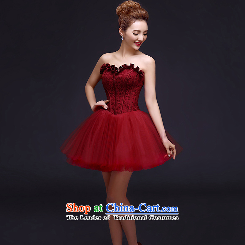 Evening dress 2015 Spring Banquet small Dress Short of a marriage bows service bridal dresses dresses summer female wine red , white first into about shopping on the Internet has been pressed.