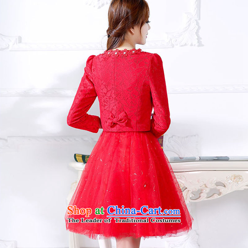 Mrs 2015 autumn and winter talks with the new Korean fashion round-neck collar bride dress bows to the skirt jacket two kits female red. M-sook (liangshu talks) , , , shopping on the Internet