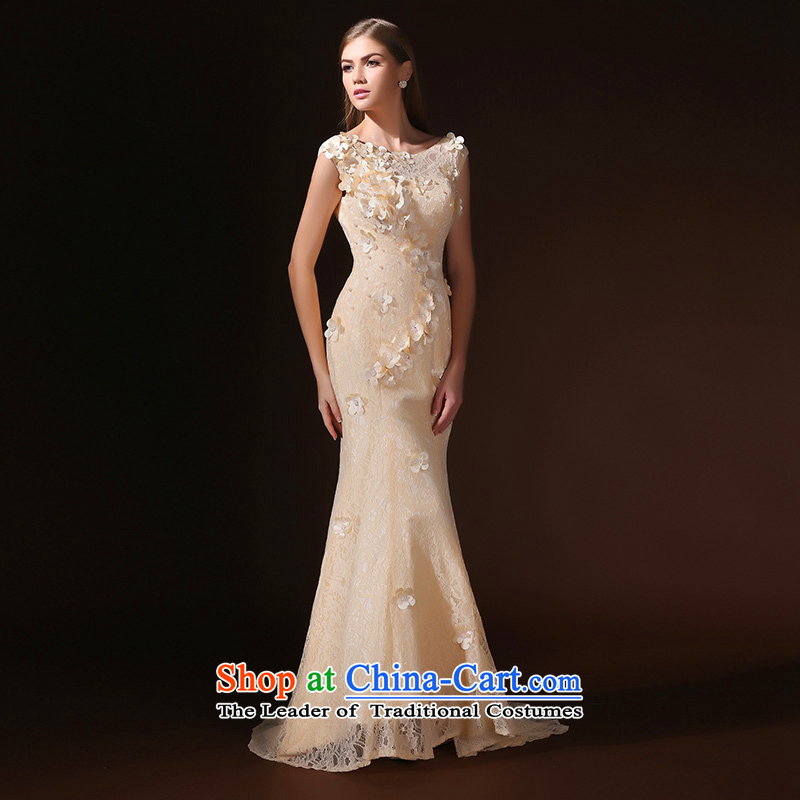 According to Lin Sha 2015 new crowsfoot evening dresses long tail marriages bows to marry her dress and Sau San bows champagne color according to Lin Sa has been pressed XL, online shopping