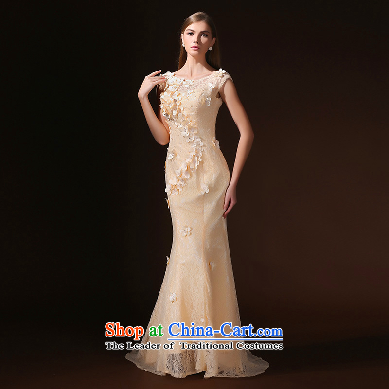 According to Lin Sha 2015 new crowsfoot evening dresses long tail marriages bows to marry her dress and Sau San bows champagne color according to Lin Sa has been pressed XL, online shopping