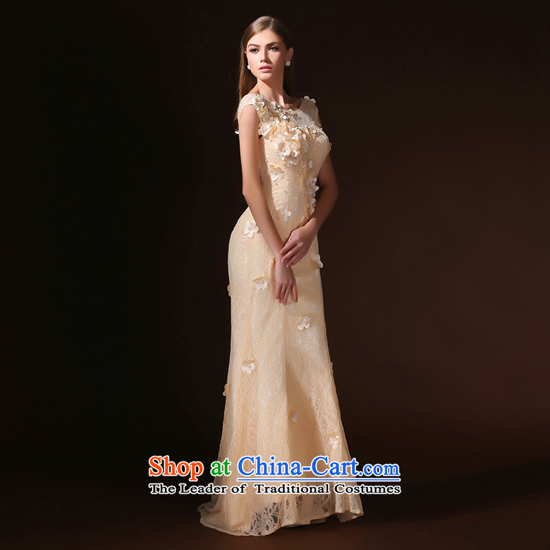 According to Lin Sha 2015 new crowsfoot evening dresses long tail marriages bows to marry her dress and Sau San bows champagne color according to Lin Sa has been pressed XL, online shopping