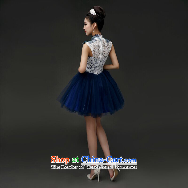 Dress dresses Summer 2015 new bridesmaid evening dress Korean short of the small dining dress moderator dress female dark blue , white first into about shopping on the Internet has been pressed.
