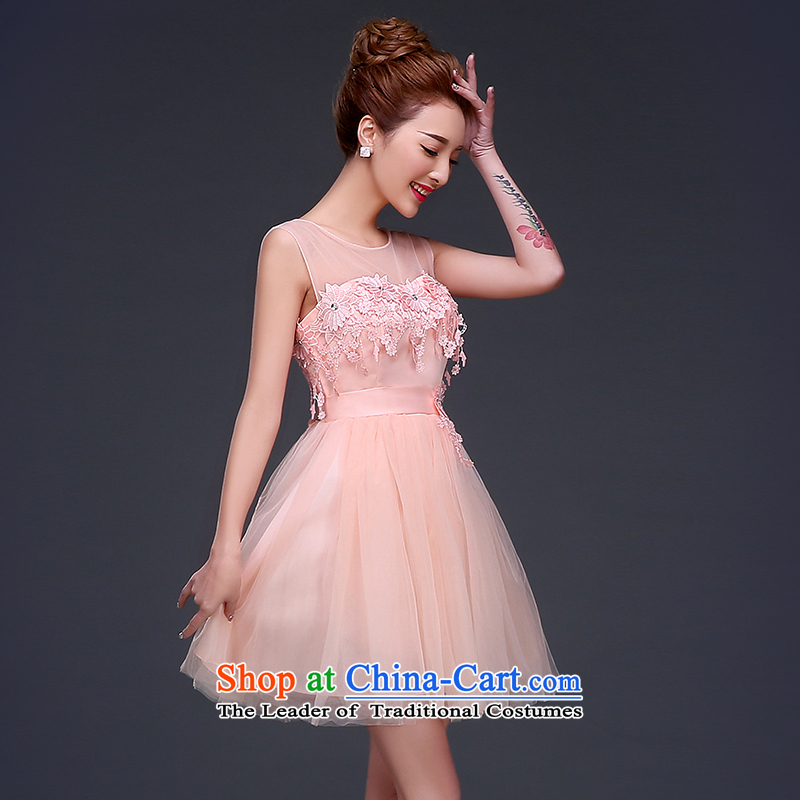 2015 New banquet dinner dress short, bon bon skirt pink bride services bridesmaid service bows summer straps lace pink XXL, Beverly Ting (tingbeier) , , , shopping on the Internet