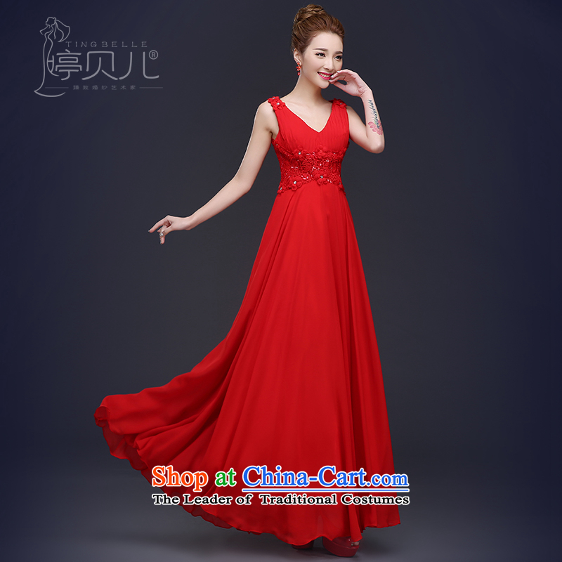 2015 new bride bows Services Mr Ronald red wedding dress female spring long shoulders v-neck evening dress red , L Ting Sau San Beverly (tingbeier) , , , shopping on the Internet