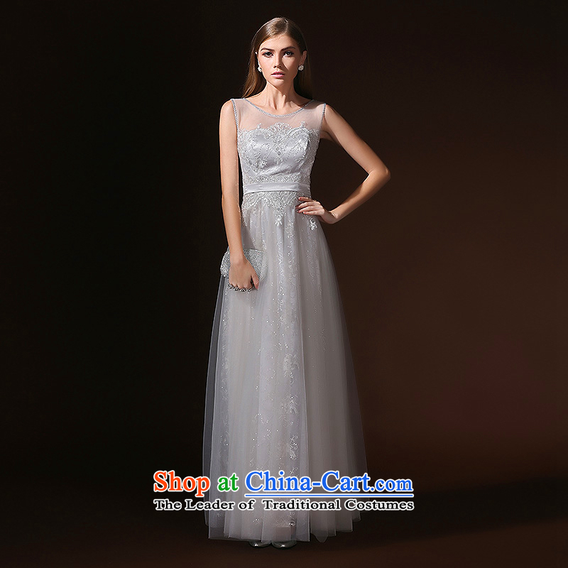 According to Lin Sha New 2015 spring_summer long gown shoulders marriages bows to diamond jewelry bridesmaid evening dress Gray?L