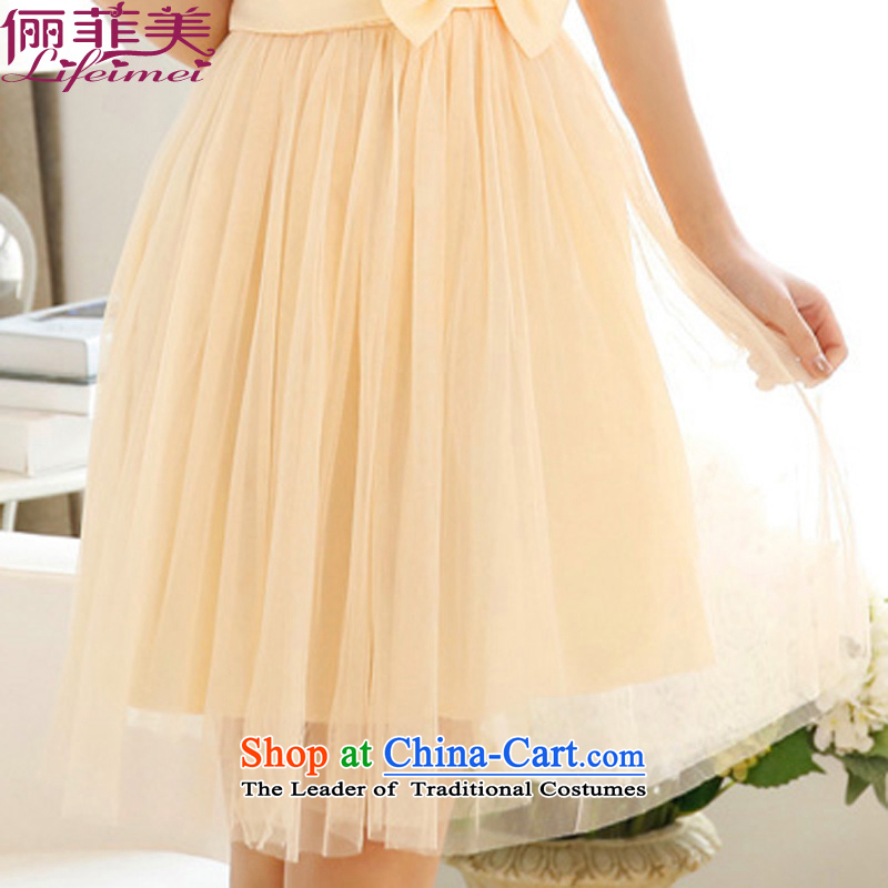 158 and 2015 fashion a bare shoulders fluoroscopy gauze sexy lovely princess skirt bridesmaid small dress dresses champagne color L, 158 and shopping on the Internet has been pressed.