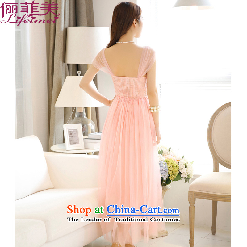 158 and the 2015 Korean fashion shoulders temperament gentlewoman gauze skirt with sister Princess dress evening performances pink dresses, abductions, long-US , , , shopping on the Internet