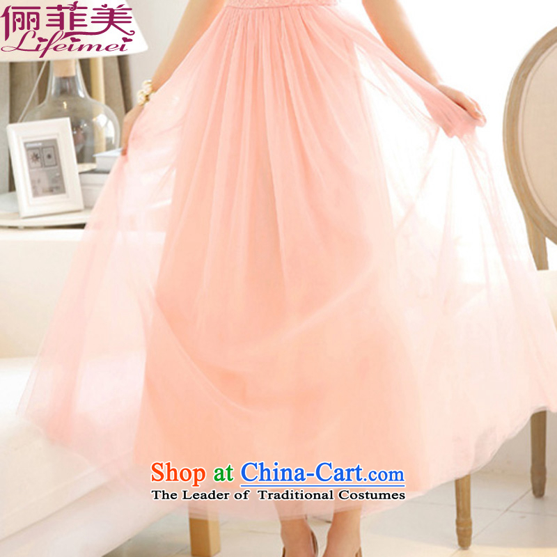 158 and the 2015 Korean fashion shoulders temperament gentlewoman gauze skirt with sister Princess dress evening performances pink dresses, abductions, long-US , , , shopping on the Internet