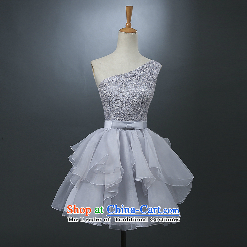 Evening dress short summer 2015) NEW wedding dress light gray shoulder bridesmaid to serve small banquet evening dress female shoulders , white first into about shopping on the Internet has been pressed.