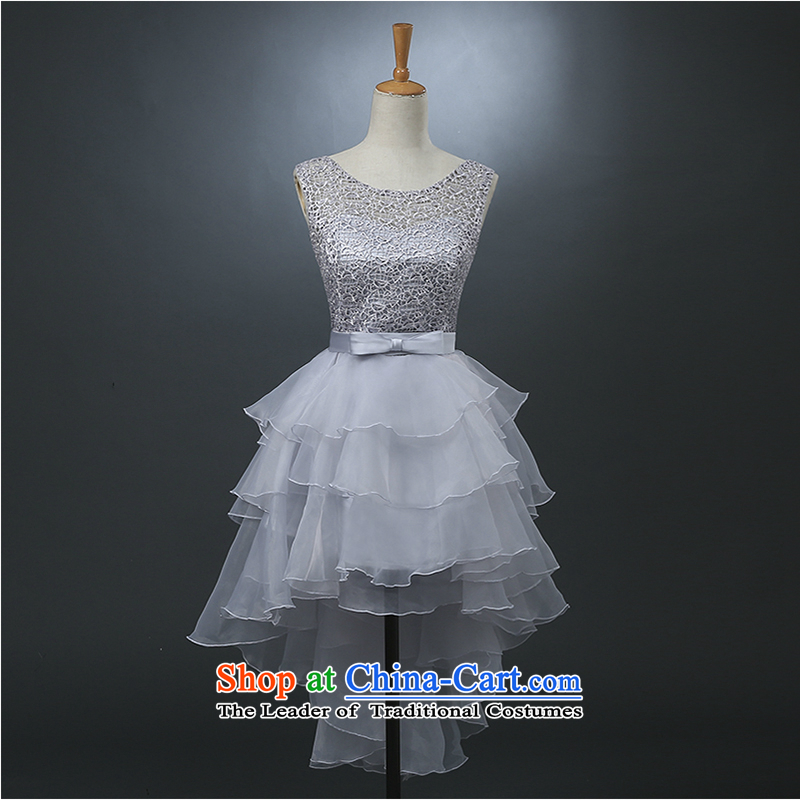 Evening dress short summer 2015) NEW wedding dress light gray shoulder bridesmaid to serve small banquet evening dress female shoulders , white first into about shopping on the Internet has been pressed.