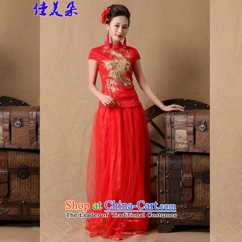 Jia Mei  2015 flower gift cheongsam dress marriages red long bows evening dress stylish 6648# RED M JIA MEI (JIA MEI DUO) , , , shopping on the Internet