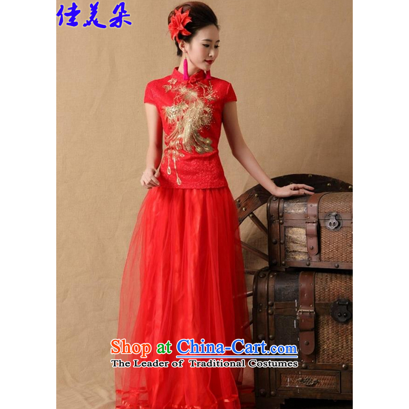 Jia Mei  2015 flower gift cheongsam dress marriages red long bows evening dress stylish 6648# RED M JIA MEI (JIA MEI DUO) , , , shopping on the Internet