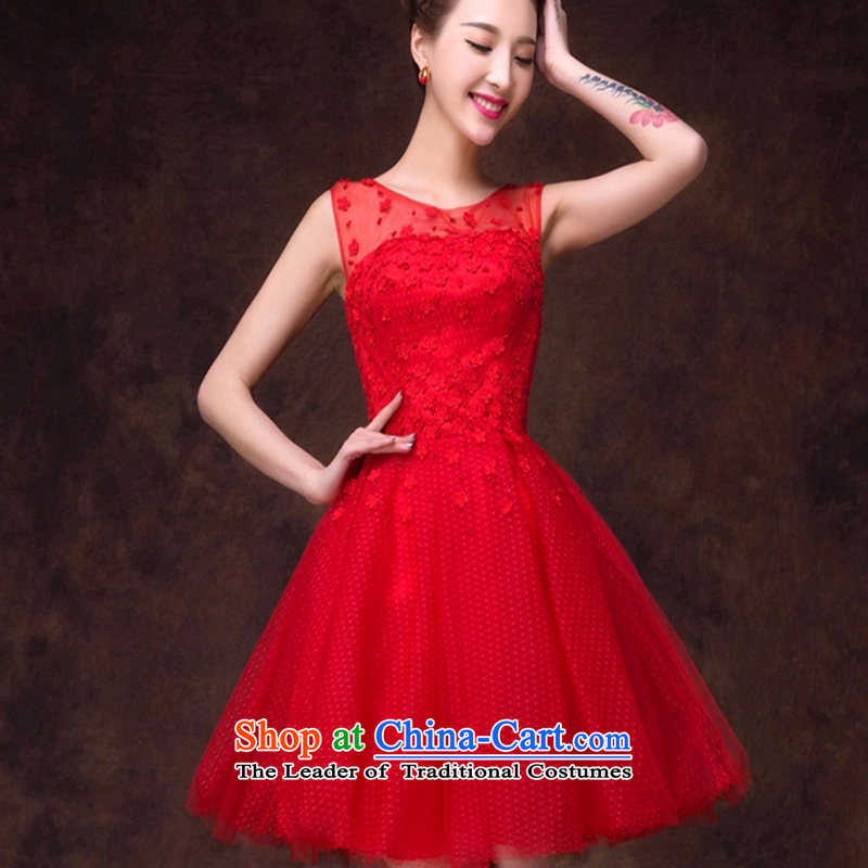 The new bride small 2015 Dress Short, bows to marry sister bridesmaid skirt the word shoulder Korean dresses summer RED M