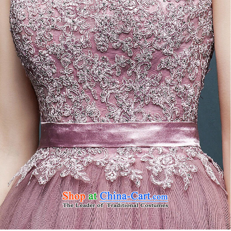 The new 2015 spring/summer long gown shoulders marriages bows to diamond jewelry bridesmaid evening dress pink , L, pure love bamboo yarn , , , shopping on the Internet