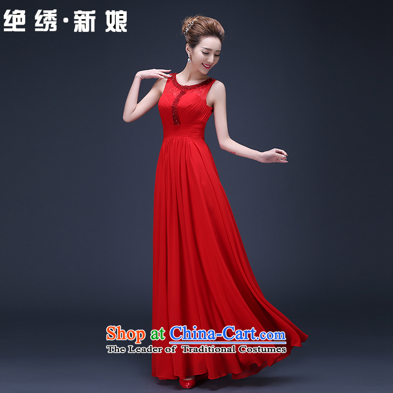2015 Spring New Korean long large red   code shoulders marriages annual service dress drink red M is embroidered bride shopping on the Internet has been pressed.