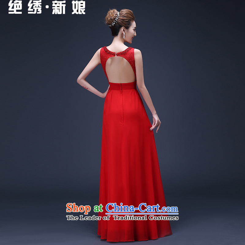 2015 Spring New Korean long large red   code shoulders marriages annual service dress drink red M is embroidered bride shopping on the Internet has been pressed.