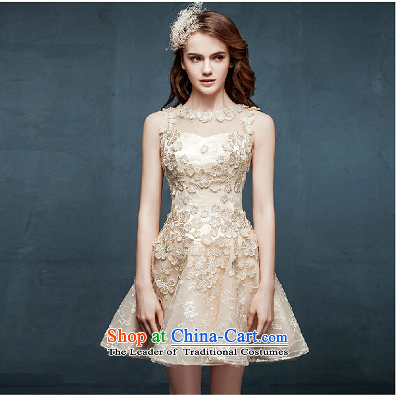 Pure Love bamboo yarn 2015 new engraving bridesmaid dresses summer short of services and sisters evening dresses bride bows to champagne color S
