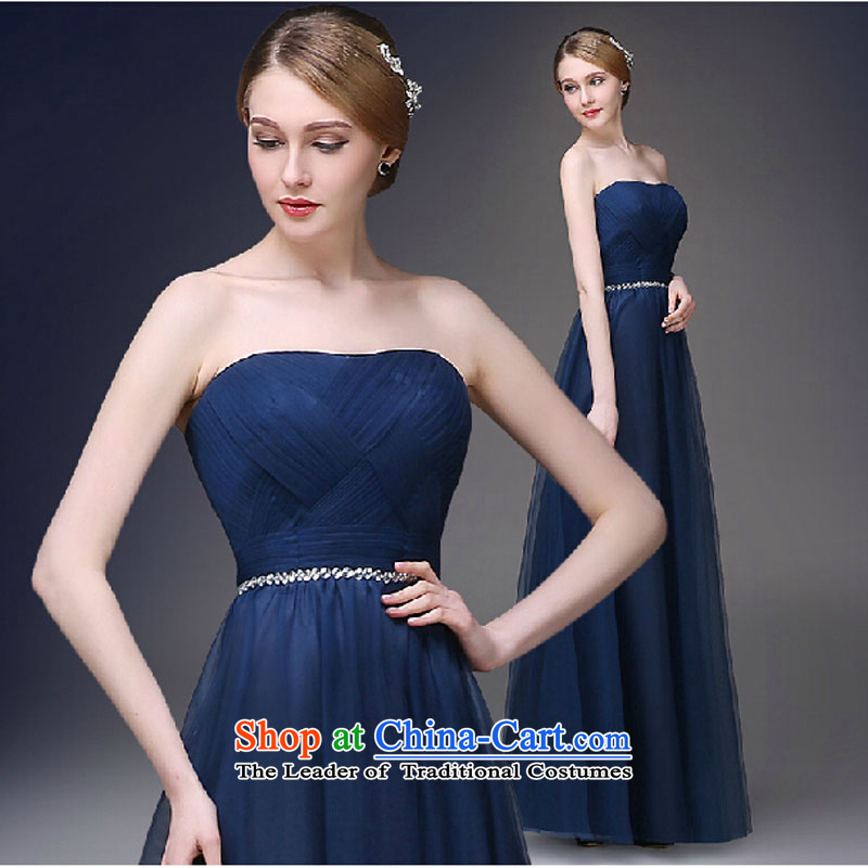 Evening dress new western korea 2015 evening dresses in spring and summer banquet bows bride moderator long gown female dark blue , L, pure love bamboo yarn , , , shopping on the Internet