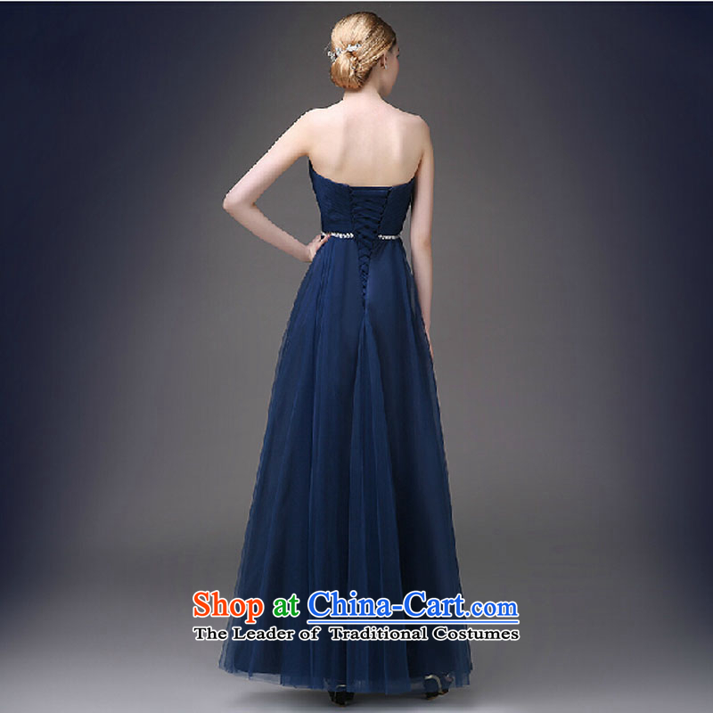 Evening dress new western korea 2015 evening dresses in spring and summer banquet bows bride moderator long gown female dark blue , L, pure love bamboo yarn , , , shopping on the Internet