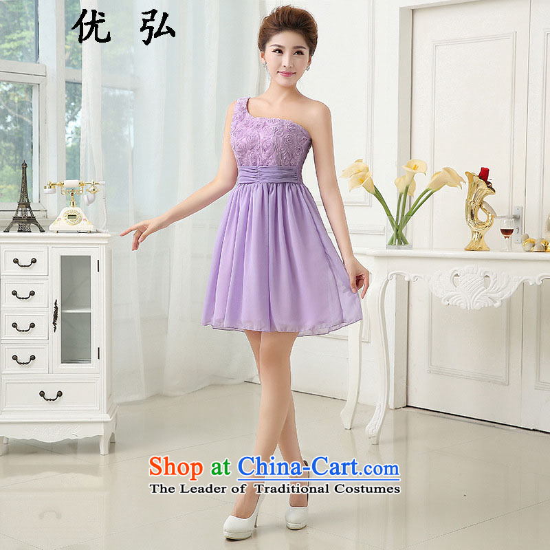 Optimize Hong-short single shoulder bridesmaid dresses and chest bridesmaid mission sister married Korean small dress bows mz2104 purple are code