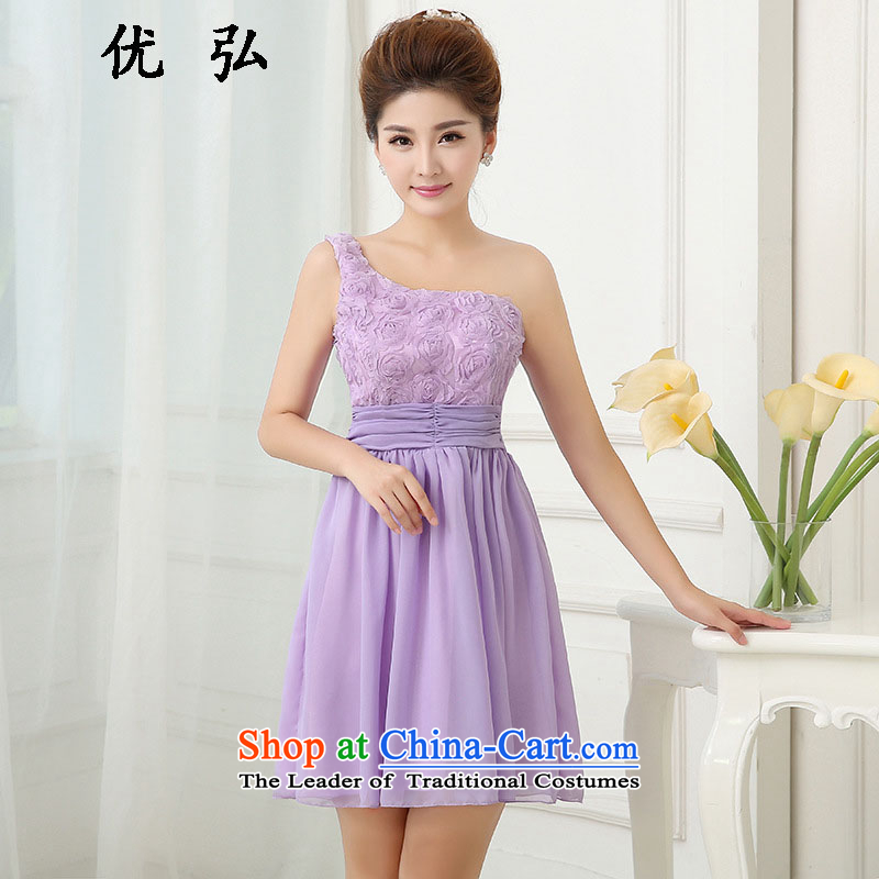 Optimize Hong-short single shoulder bridesmaid dresses and chest bridesmaid mission sister married Korean small dress mz2104 bows are optimized code, purple, Hong shopping on the Internet has been pressed.