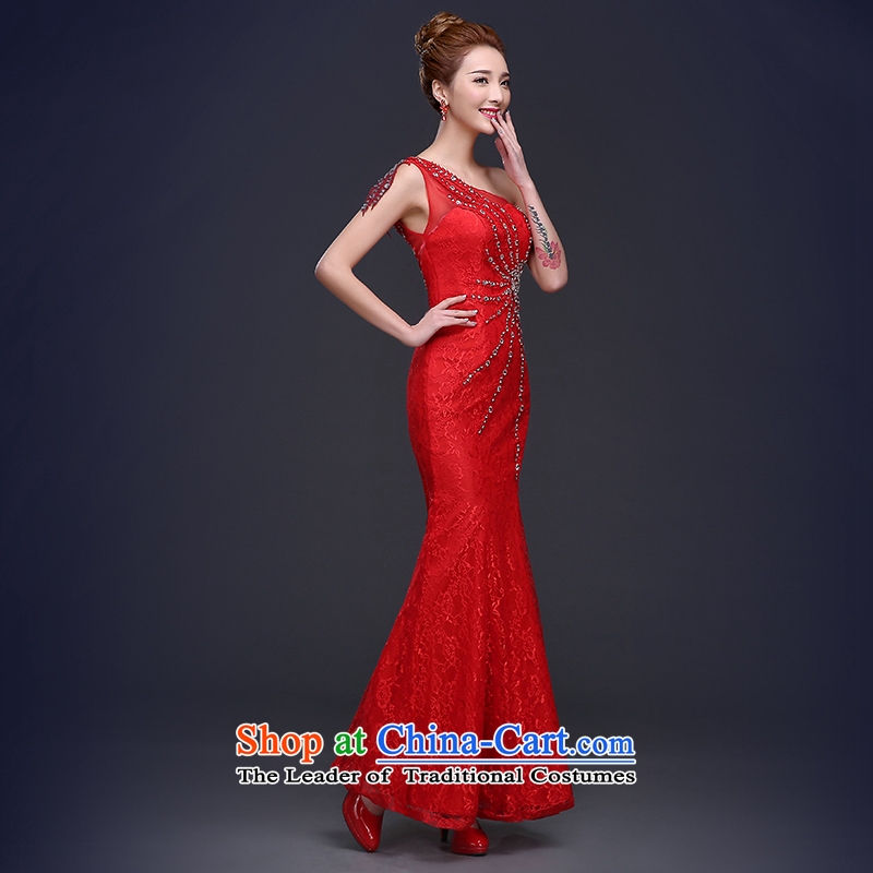 Ting Beverly Ballroom evening dresses 2015 winter is long, the new bride crowsfoot shoulder to drink red wedding dress female Red Ms. XL, Beverly (tingbeier ting) , , , shopping on the Internet