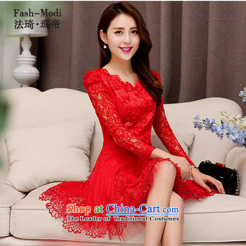 Law Chi Princess Royal 2015 new bride back door dress bows services services dress bridesmaid lace in long skirt red female red L skirt