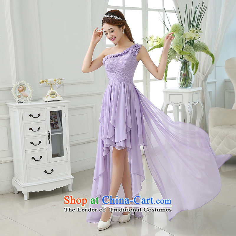 The feelings of Chinese New Year 2015 yarn of autumn and winter chiffon shoulder bridal dresses bridesmaid Sau San video thin front stub long after the skirt light purple XXL, Qing Hua yarn , , , shopping on the Internet