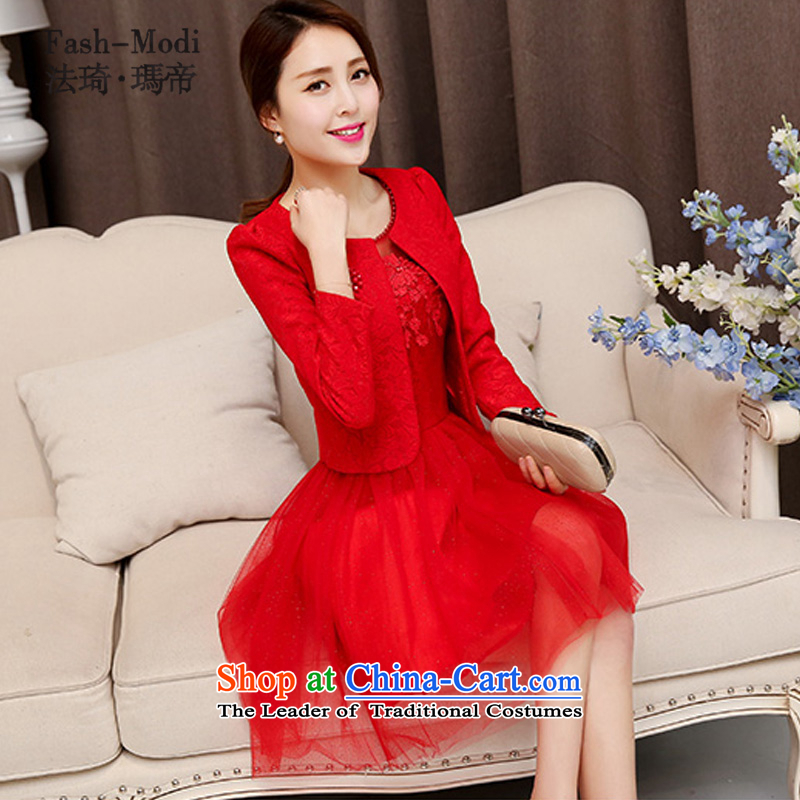 Law Chi Princess Royal 2015 stylish bows two kit evening dress wedding dress bridesmaid service bridal dresses show bows to drink for Female dress XL.115 color red. The burden - 120 catties
