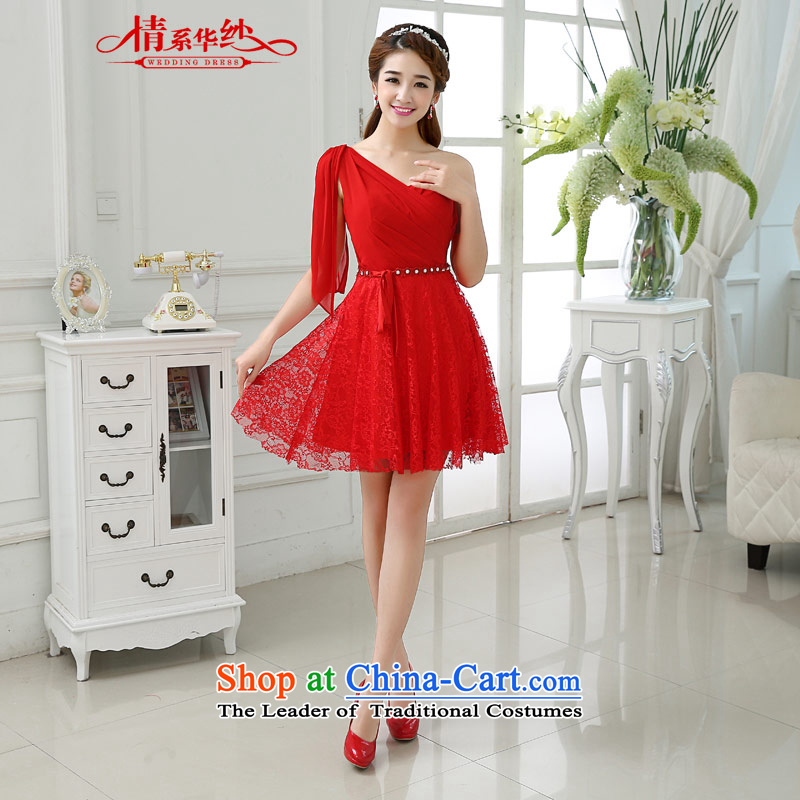 Qing Hua yarn new single shoulder 2015 lace of autumn and winter and skinny dress brides Sau San video bows bridesmaid Services serving as the size of the Red does not accept return