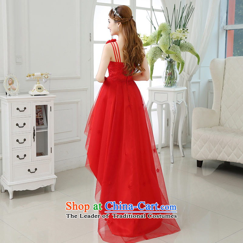 The feelings of Chinese New Year 2015 yarn of autumn and winter before long after short shoulder red chiffon lace stitching small dress marriages bows as the size of the Red service does not accept the return of the Qing Hua yarn , , , shopping on the Internet