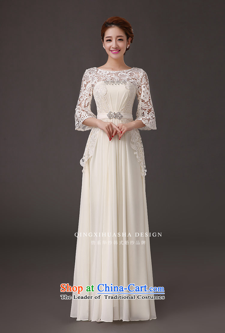 Qing Hua yarn of autumn and winter 2015 new round-neck collar slotted shoulder parquet drill length) cuff dress marriage bridesmaid to skirt champagne color M picture, prices, brand platters! The elections are supplied in the national character of distribution, so action, buy now enjoy more preferential! As soon as possible.