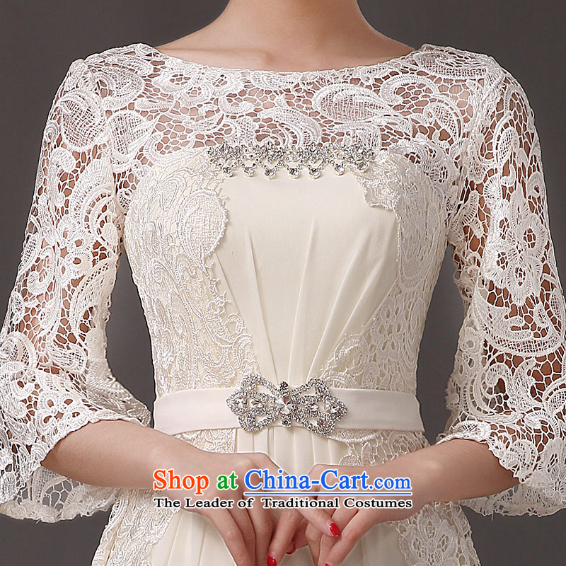Qing Hua yarn of autumn and winter 2015 new round-neck collar slotted shoulder parquet drill length) cuff dress marriage bridesmaid to skirt champagne color M Qing Hua yarn , , , shopping on the Internet