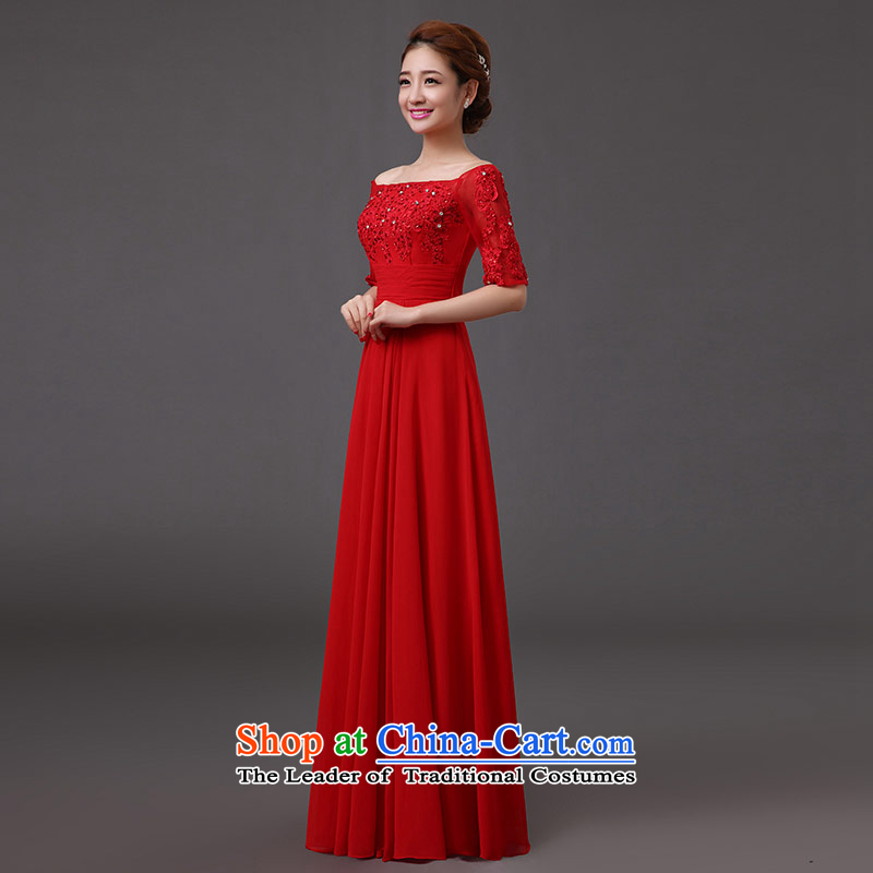Qing Hua yarn of autumn and winter 2015 new word shoulder lace Diamond light film cuff dresses red bride bows service banquet dress red s Qing Hua yarn , , , shopping on the Internet