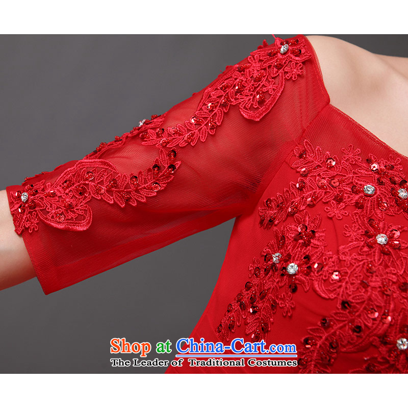 Qing Hua yarn of autumn and winter 2015 new word shoulder lace Diamond light film cuff dresses red bride bows service banquet dress red s Qing Hua yarn , , , shopping on the Internet