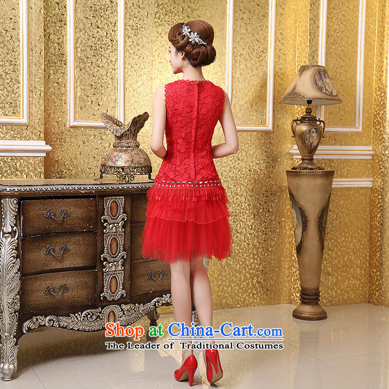 Qing Hua yarn of autumn and winter 2015 new round-neck collar word lace short, shoulder bon bon skirt bride bows services bridesmaid dress dresses red , L, the feelings of Chinese yarn , , , shopping on the Internet