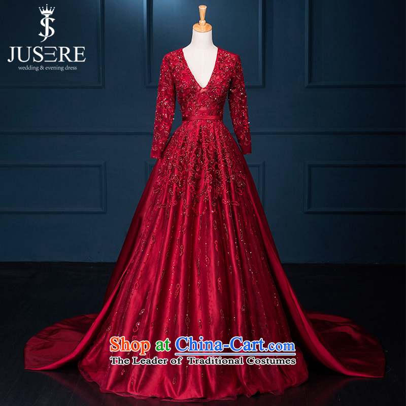 There is a wedding dresseseliesaab new continental damask V-Neck marriages bows services pre-sale Red6