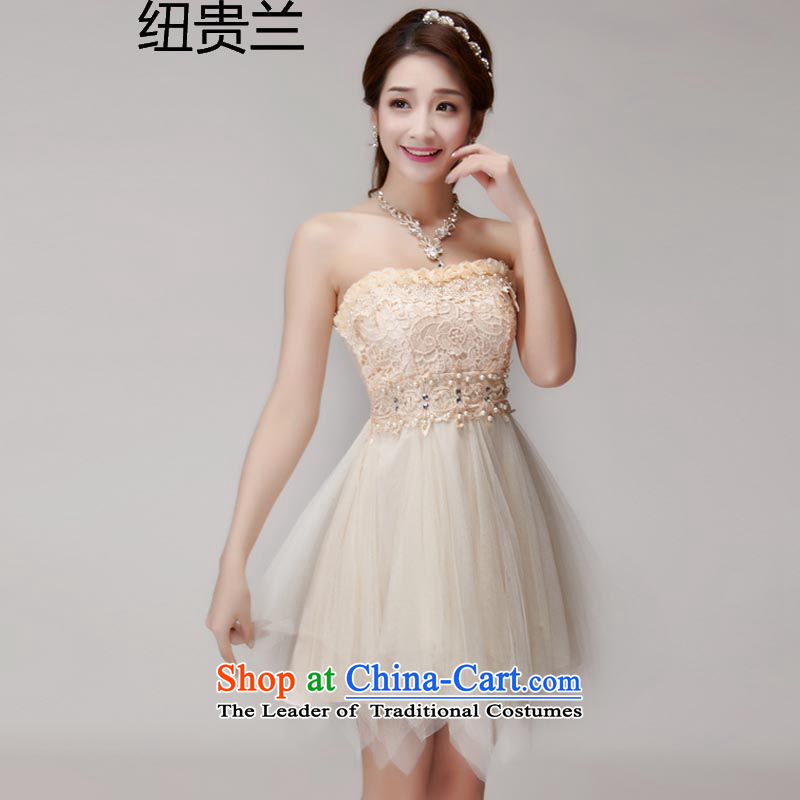 The estimated real concept of NZ 8881_2015 manually staple pearl summer diamond temperament and Sau San chest dresses bridesmaid groups dress skirt apricot S